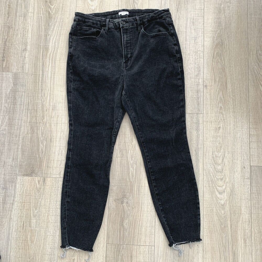 Good American Stretch Skinny Denim Jeans Raw Hem Black Womens Size 18